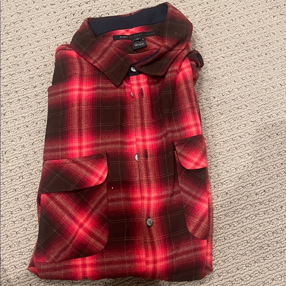 Marc By Marc Jacobs Red Plaid Casual Button Down Shirt